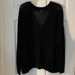 Torrid V-Neck Open Stitch Black Sweater